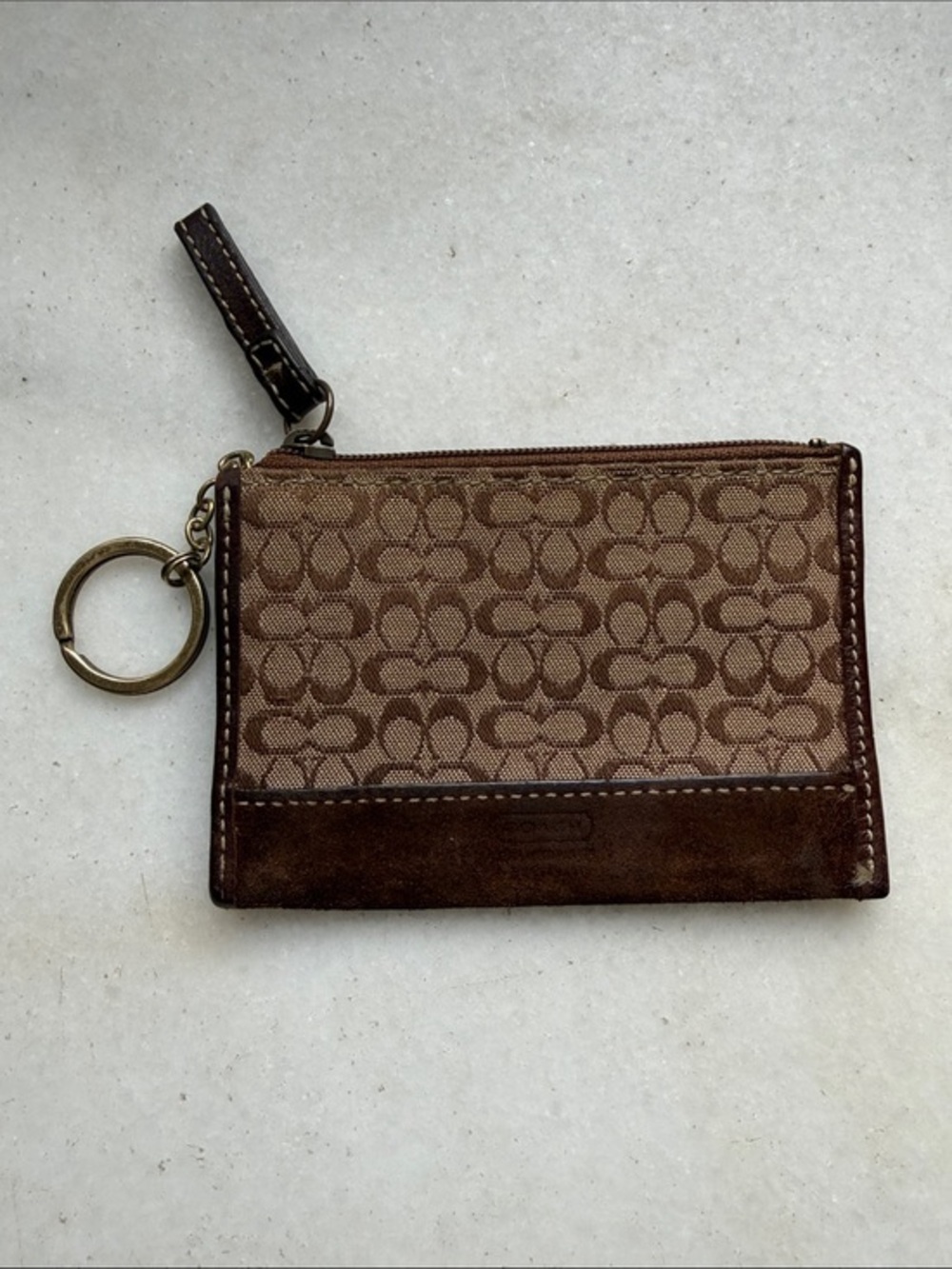 Vintage Coach Signature Monogram Mini ID/Card Case Pouch with Key Ring